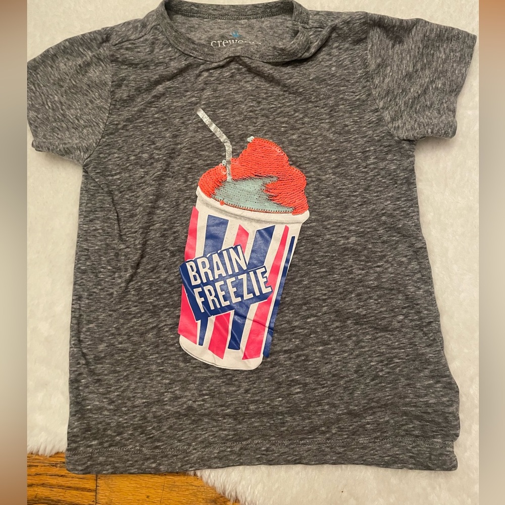 Size 4-5 crewcuts reverse flip sequin “brain freeze” Heather gray tee